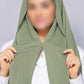 Apple green instant chiffon georgette hijab with attached tube band and built-in magnet for easy and effortless styling.