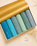 Aqua Serenity Chiffon Georgette Hijab Collection by Aynn Alif featuring Dark Ferozi, Light Ferozi, Ocean Blue, Cyan, Teal Blue and Sky Blue hijabs