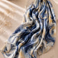 Aynn Alif Azure Marble Modal Lawn Hijab in navy blue, powder blue, ivory and soft gold marble print, extra large, breathable and lightweight.