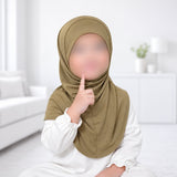 Beige brown kids jersey scarf for girls aged 3–5 years, made from soft, lightweight and breathable jersey fabric.