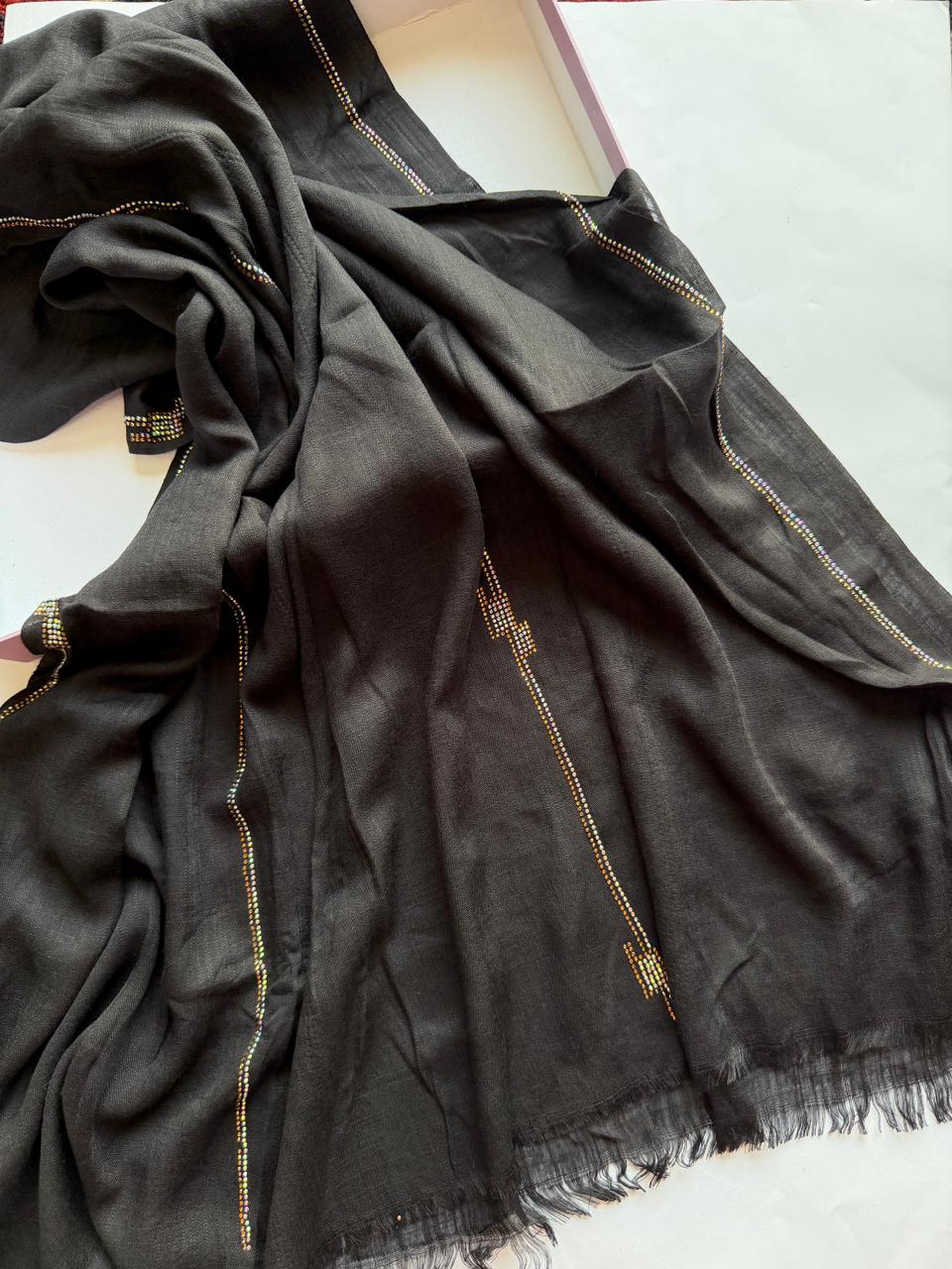 Black Turkish lawn hijab with lining and crystal embellishments lightweight modest scarf elegant drape