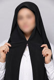 Black instant chiffon georgette hijab with attached tube band and built-in magnet for easy styling.