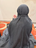 Black white polka dots namaz chaadar lightweight modest prayer chadar full coverage women Pakistan