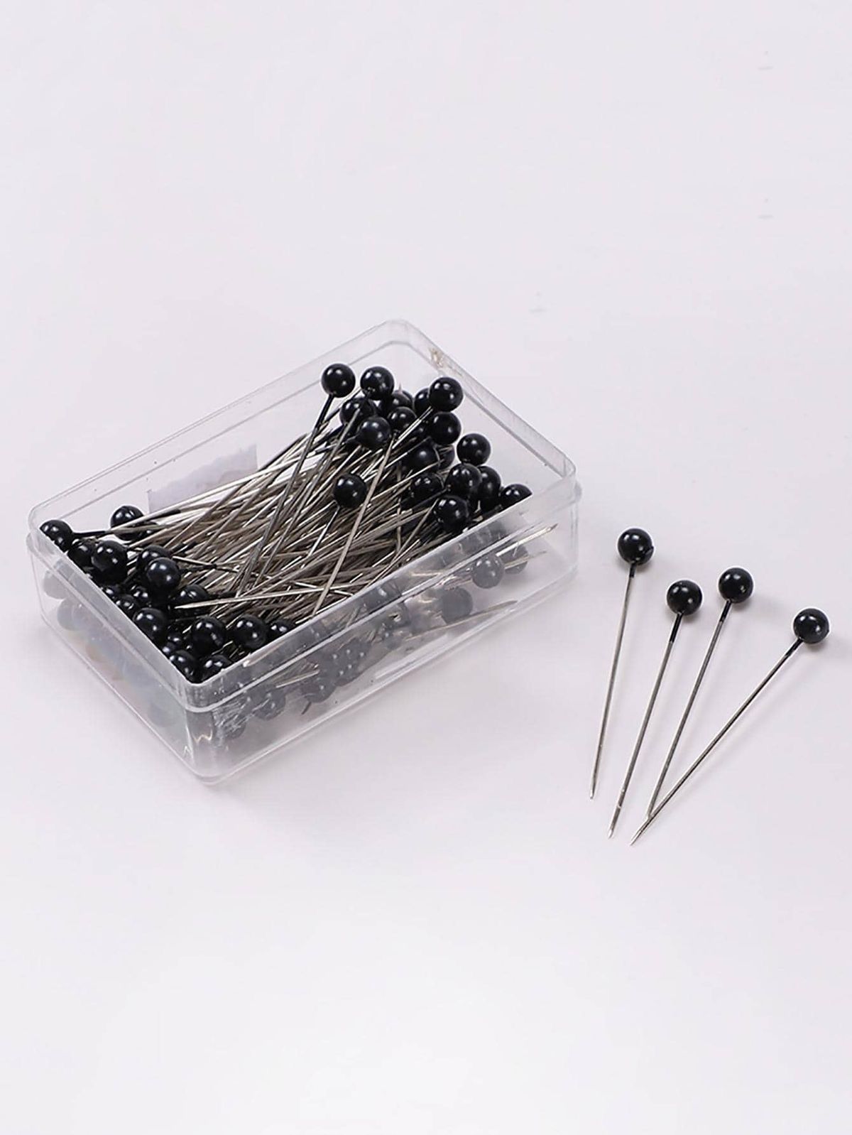 Black straight pins box of 100 with round heads for hijab styling and sewing use