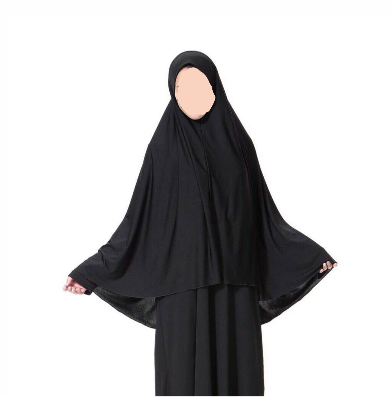 Black teen khimar jersey prayer scarf anti slip coverage modest hijab for namaz