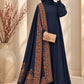 Block printed pashmina shawl with hand embroidery and a four-sided printed border by AYNN ALIF, elegant winter shawl for women.