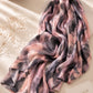 Aynn Alif printed modal lawn hijab in light coral pink, mauve and graphite black abstract watercolor print, extra-large breathable scarf.