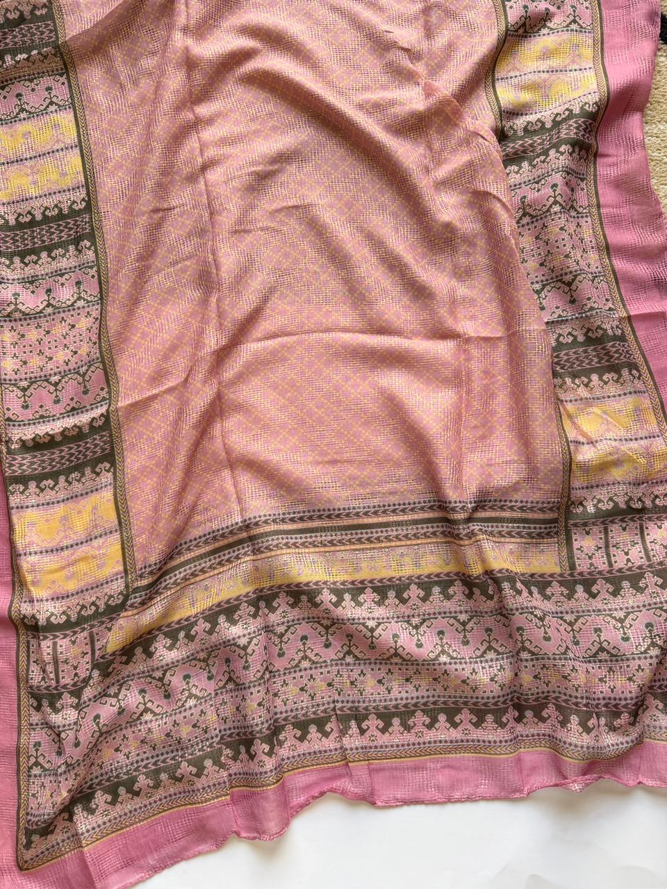 Blush pink printed lawn Tarkashi hijab soft breathable summer scarf