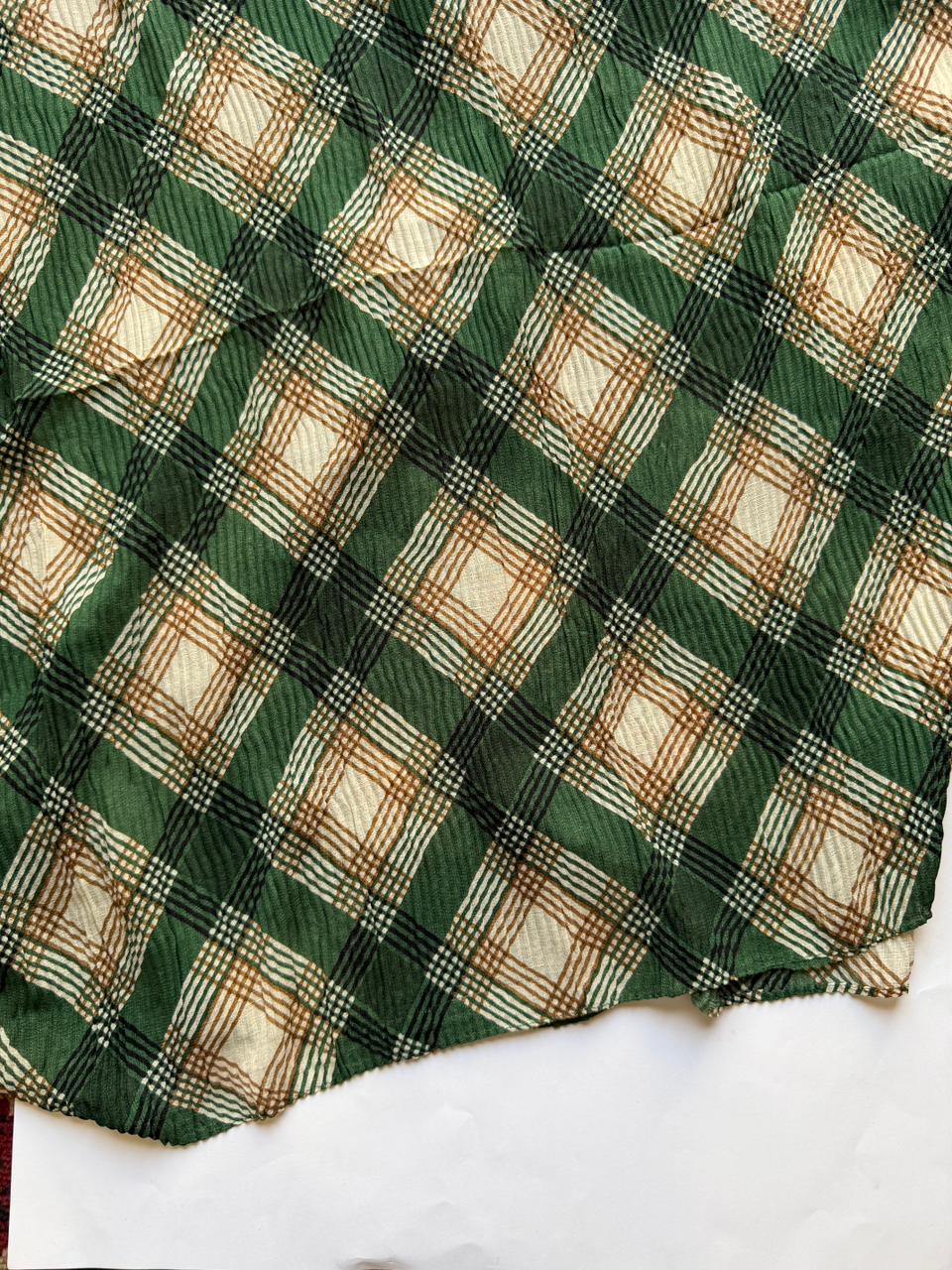bottle green printed lawn pleated hijab airy lightweight hijab