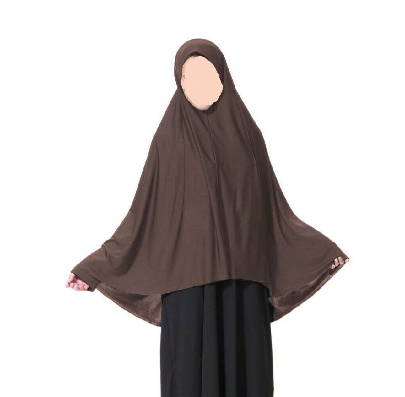 Dark brown teen khimar jersey prayer scarf anti slip fcoverage hijab