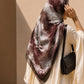 Burgundy Mist square chiffon georgette hijab with burgundy, mauve, brown and ivory abstract print by Aynn Alif Pakistan