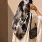 Charcoal black and grey abstract square chiffon georgette hijab with taupe and ivory tones by Aynn Alif Pakistan
