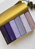Aynn Alif premium chiffon zari shimmer hijabs in Deep Purple, Purple, Lilac, Ash Purple, Light Lavender and Mauve in Pakistan