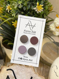 Classic matte flat hijab magnets in graphite grey, maroon, mauve and brown colours by Aynn Alif for elegant hijab styling in Pakistan