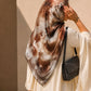 Cocoa brown and copper abstract square chiffon georgette hijab with rust, taupe and ivory tones by Aynn Alif Pakistan