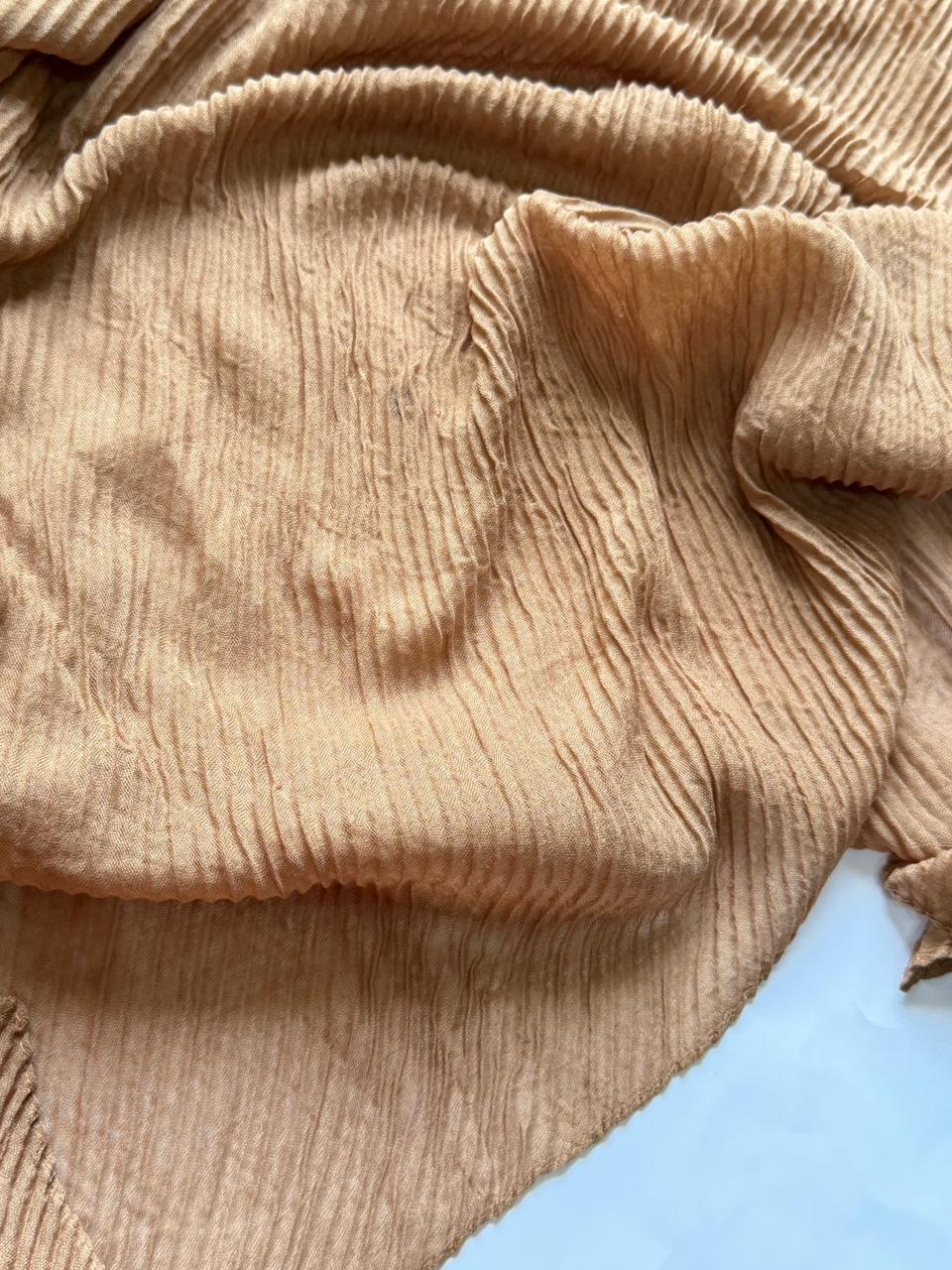Coffee Brown Bubble Pleated Lawn Hijab with a slight stain and elegant pleated texture available at a discounted clearance price.