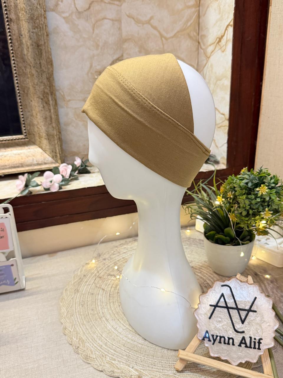 Coffee brown tube underscarf band breathable non slip hijab underscarf for everyday wear.