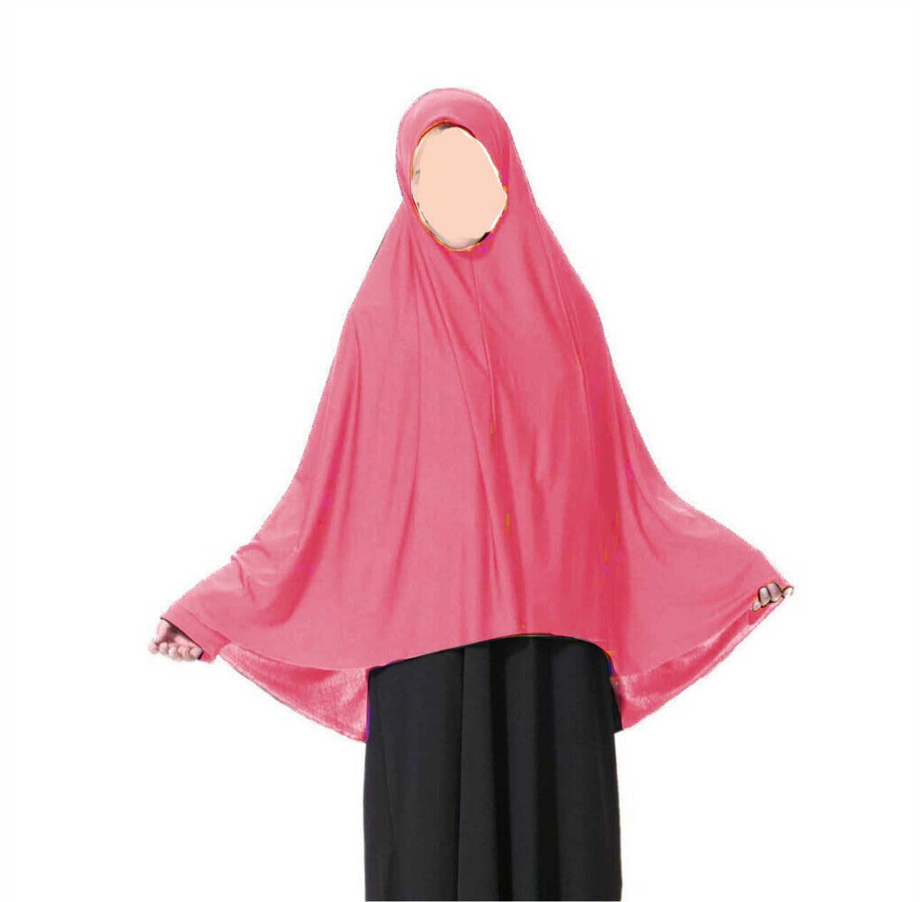 Coral pink teen half body khimar prayer scarf Pakistan anti slip jersey hijab