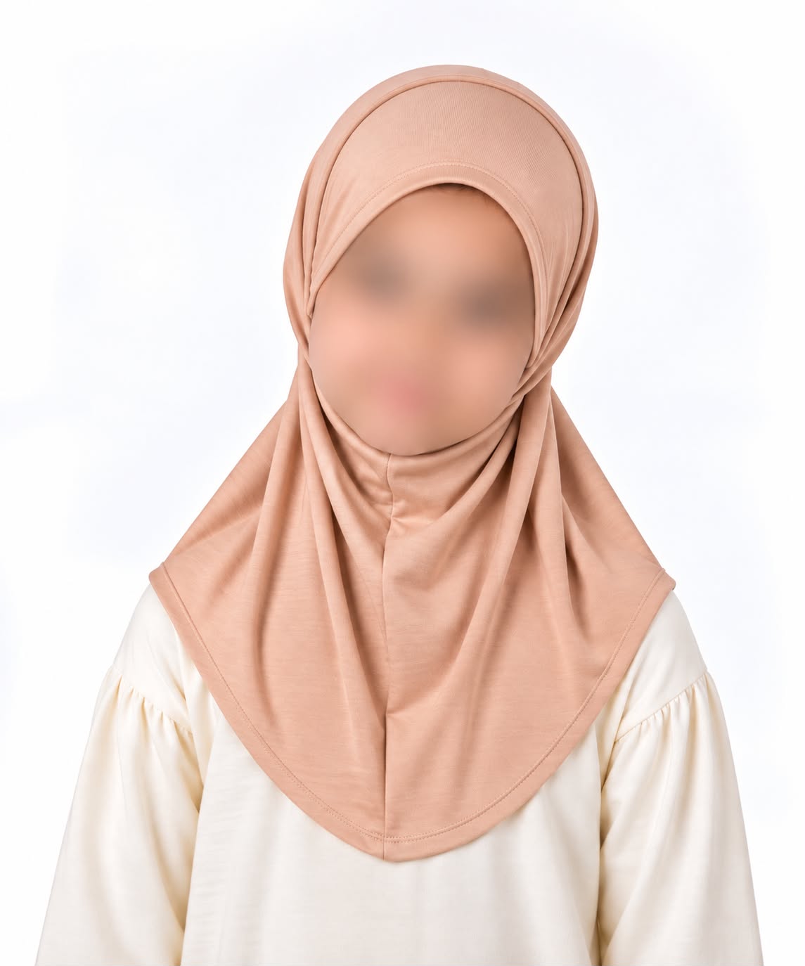 Creamy Peach kids jersey scarf for girls aged 5–9 years, soft and breathable hijab