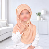 Creamy peach kids jersey scarf for girls aged 3–5 years, made from soft, lightweight and breathable jersey fabric.