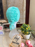 Cyan ruched tie back hijab cap made from soft breathable jersey with full head coverage and adjustable tie-back by Aynn Alif.