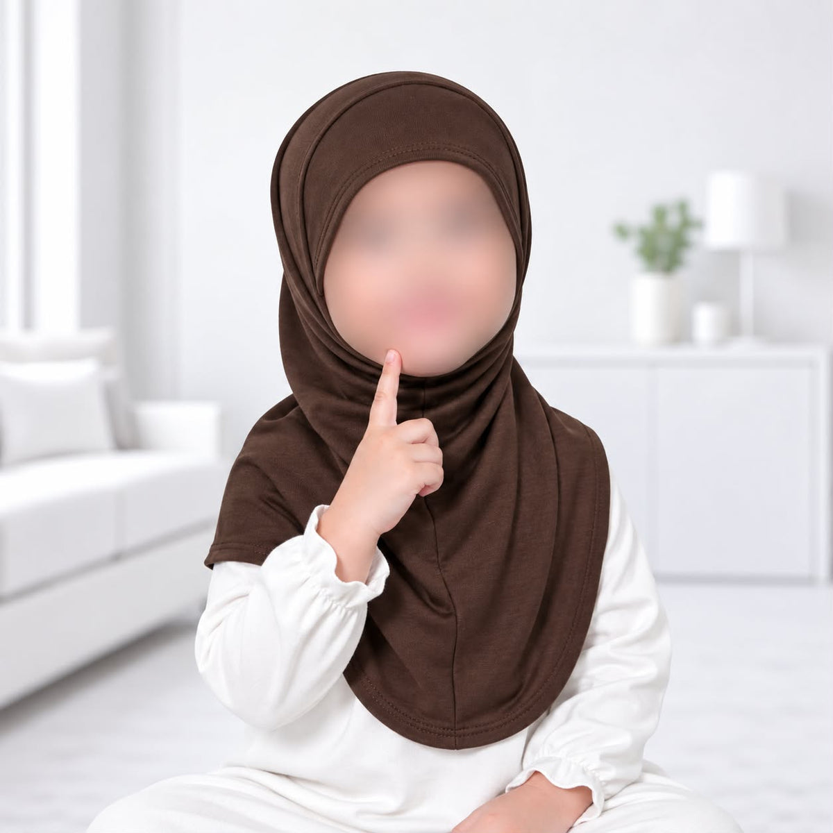 Dark brown kids jersey scarf for girls aged 3–5 years, made from soft, lightweight and breathable jersey fabric.