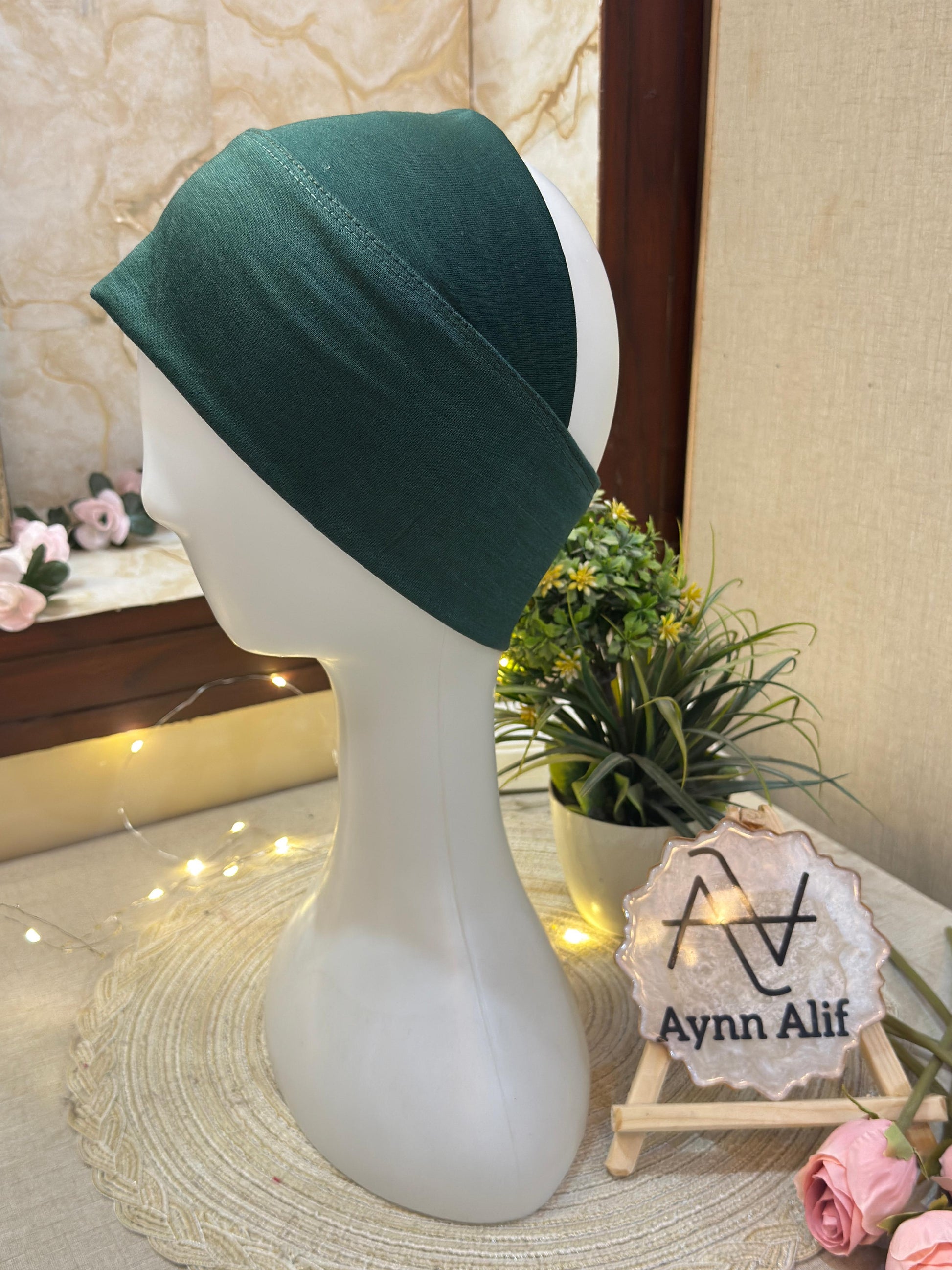 Dark green tube underscarf band stretchable underscarf for hijab