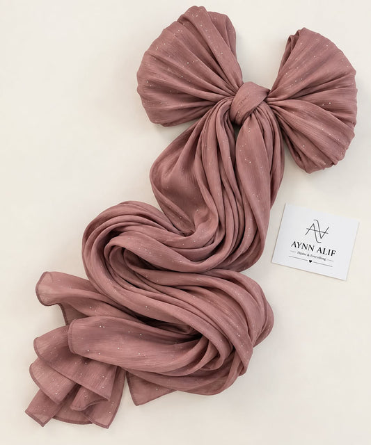 Dusky rose stones-studded matte silk hijab with a soft flowy drape and delicate embellishments by Aynn Alif