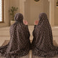 Espresso Blossom Mother & Daughter Matching Namaz Chaadar Set in dark brown floral lawn fabric with adjustable fit and wudu-friendly elastic sleeves.