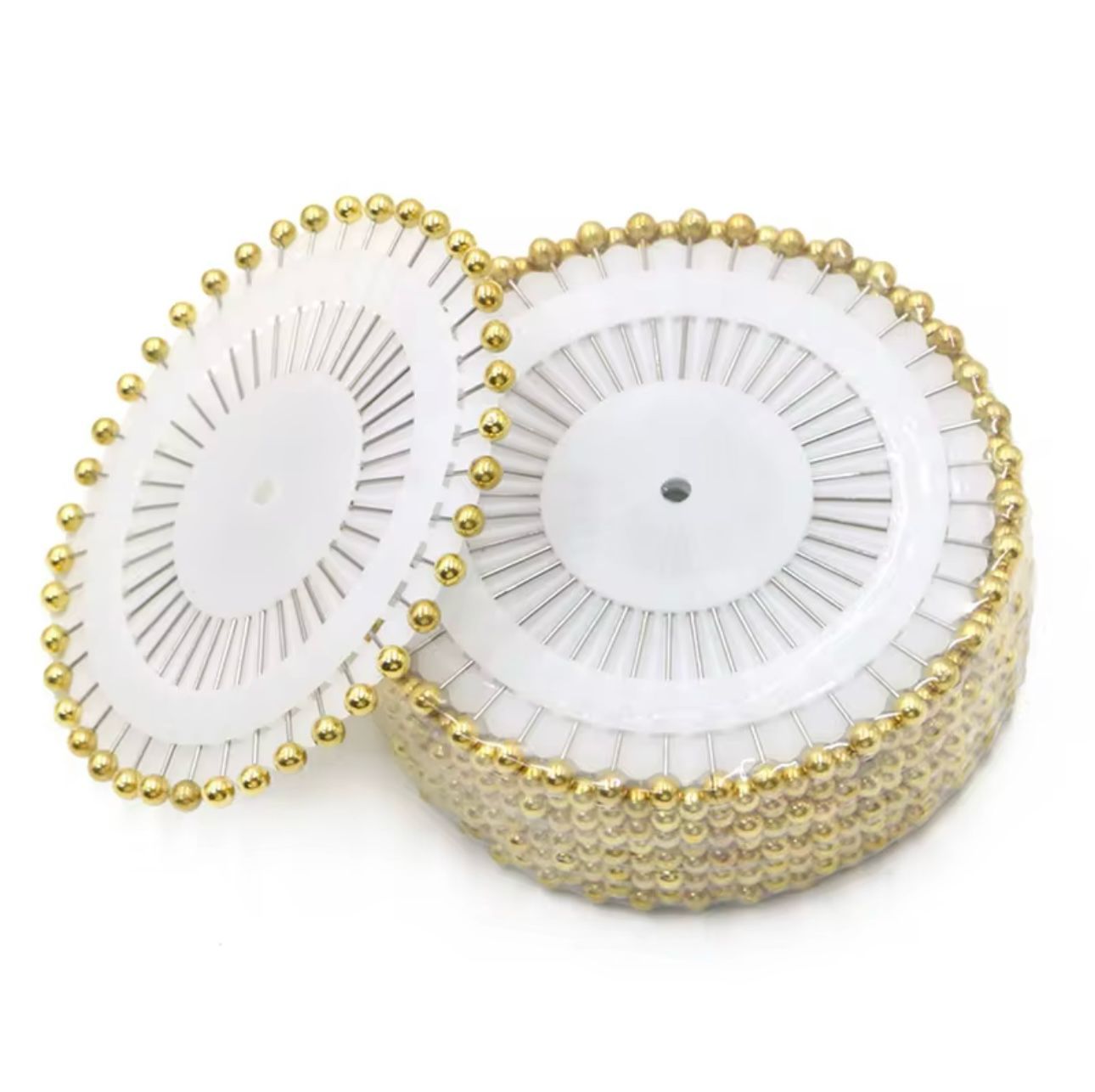 Golden pinwheel hijab pins featuring 30 premium golden scarf pins for elegant hijab looks.
