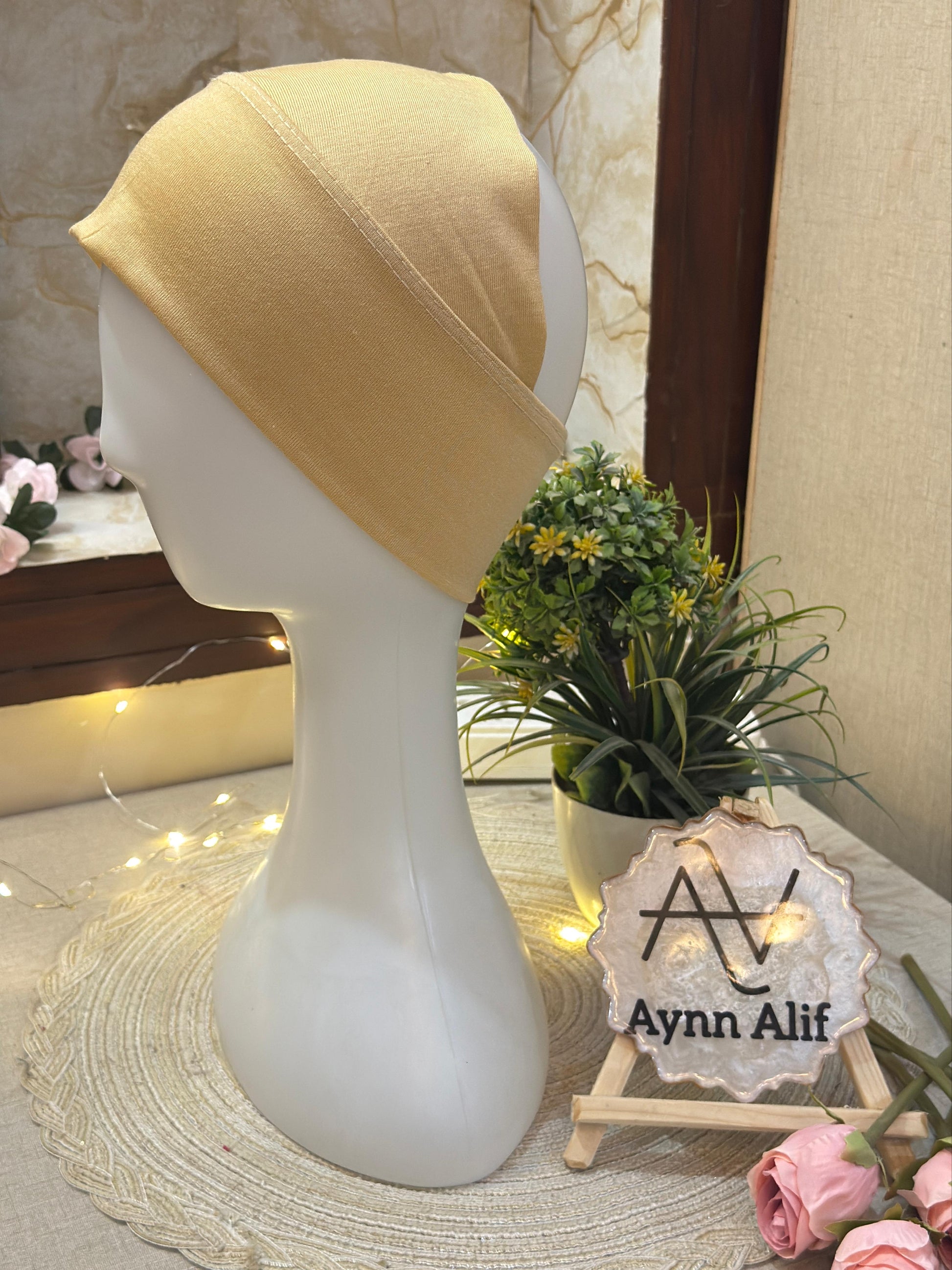 Beige tube underscarf band soft stretchable hijab underscarf