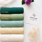 Aynn Alif Dark Green, Pista Green, Cyan, Cream and Pearl White chiffon georgette hijabs with matching plain jersey tube bands.