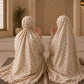 Ivory Blossom Mother & Daughter Matching Namaz Chaadar Set in cream floral lawn fabric with adjustable fit and wudu-friendly elastic sleeves.