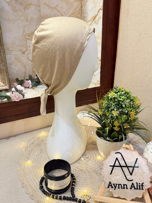 Khaki hijab undercap tie back underscarf breathable cap Aynn Alif