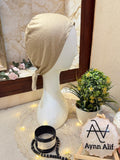 Khaki hijab undercap tie back underscarf breathable cap Aynn Alif