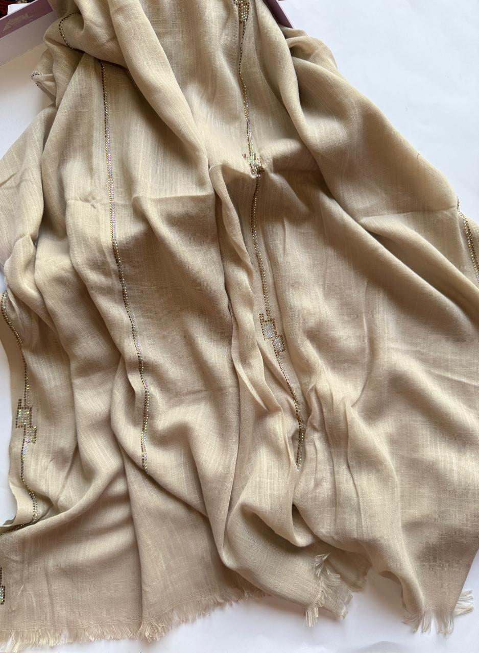 Khaaki beige Turkish lawn hijab with crystal detailing breathable lined modest scarf