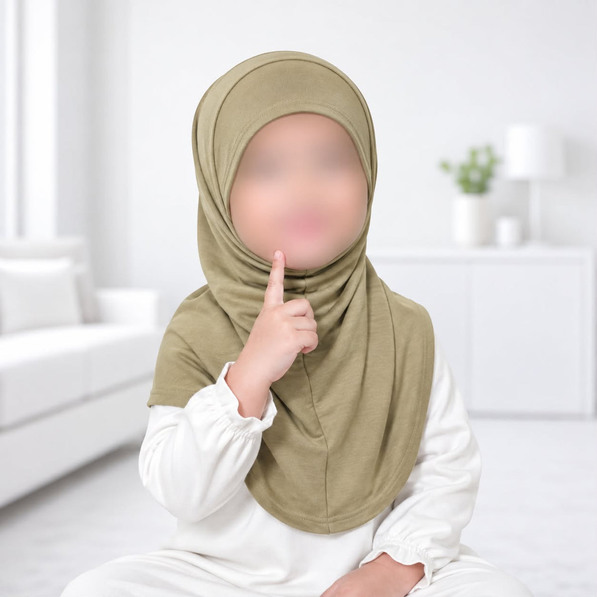 Khaki kids jersey scarf for girls aged 3–5 years, made from soft, lightweight and breathable jersey fabric.