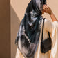 Late night Mist black and charcoal square chiffon georgette hijab with abstract grey and blue-green print by Aynn Alif Pakistan
