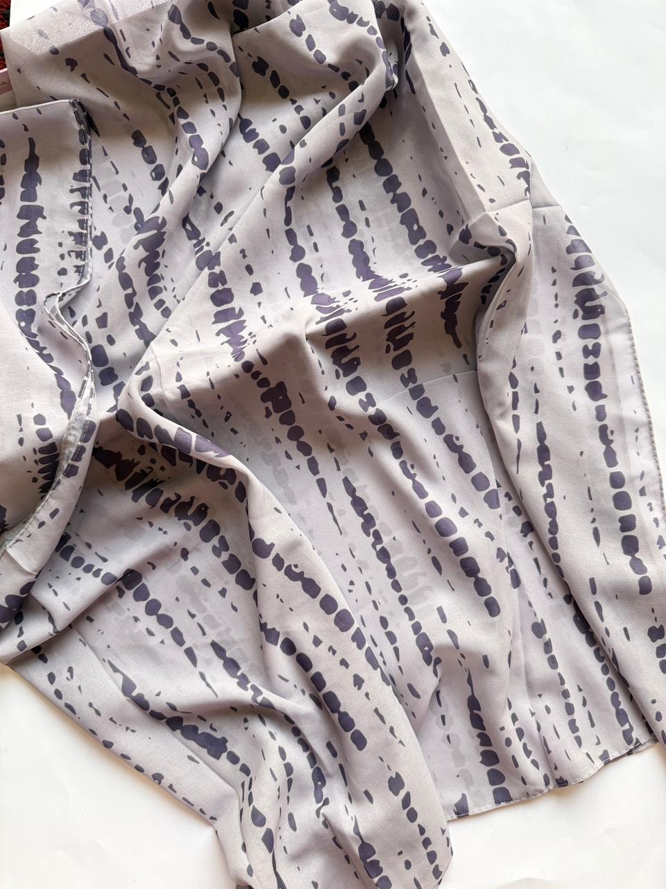 Lavender chiffon georgette hijab with deep purple tie dye soft flowy fabric