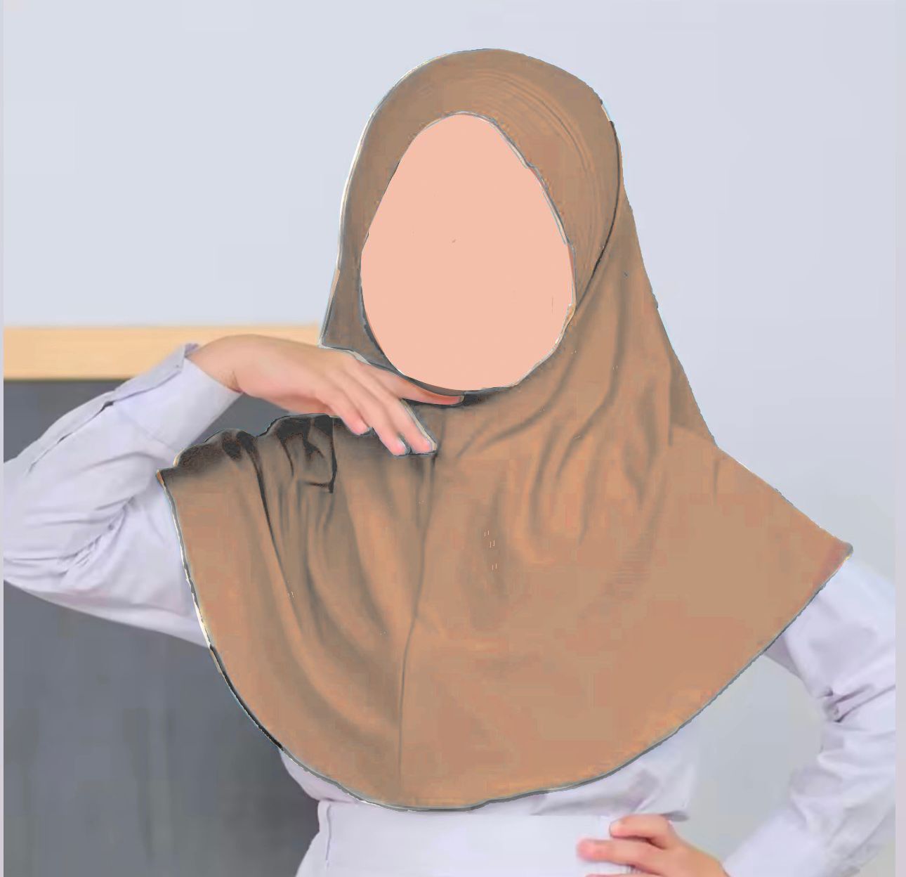 Light brown kids jersey scarf for girls age 5-9 years in Pakistan with breathable jersey fabric and modest half-body coverage.