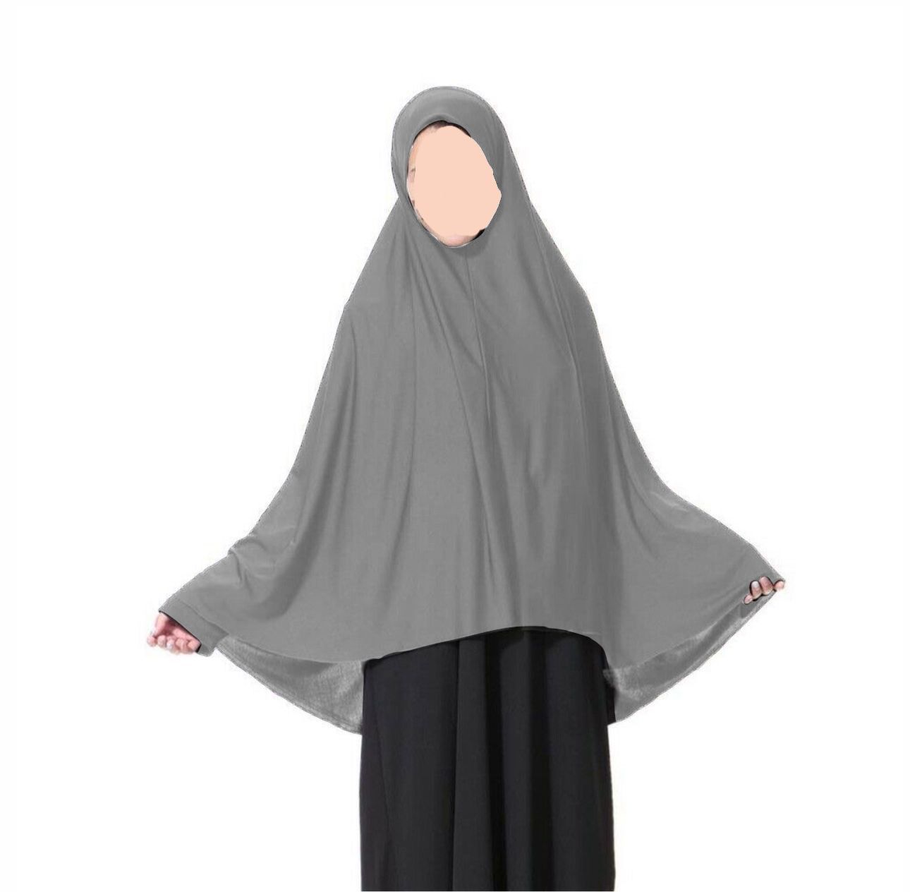 Light grey teen khimar jersey prayer scarf anti slip long modest hijab