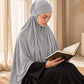 Aynn Alif Light Grey Jersey Adult Makhna / Ehram with adjustable elastic face opening, free-size sleeveless design for women's Namaz, Hajj and Umrah.