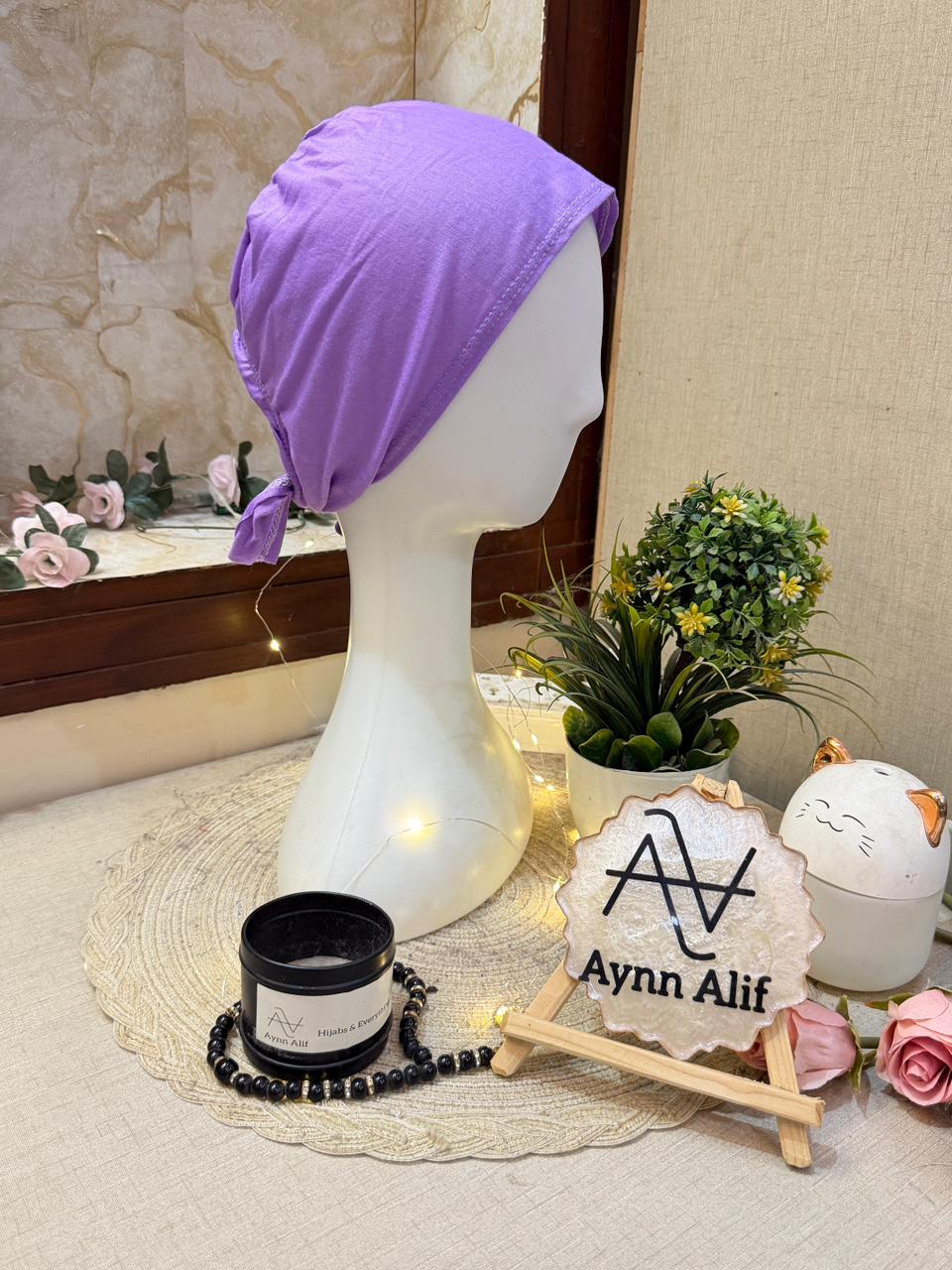 Lilac plain tie back hijab cap soft breathable underscarf modest hijab cap Aynn Alif