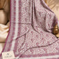 Magenta and ivory Kashmiri Kani shawl featuring intricate paisley motifs, delicate floral patterns and decorative borders by Aynn Alif Pakistan
