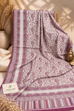 Magenta and ivory Kashmiri Kani shawl featuring intricate paisley motifs, delicate floral patterns and decorative borders by Aynn Alif Pakistan