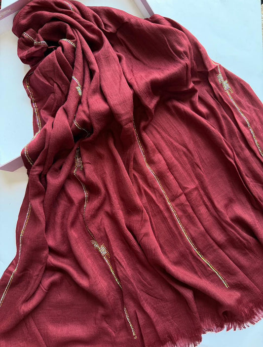 Maroon Turkish lawn hijab with crystals soft lined breathable modest scarf elegant style