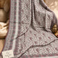 Maroon green Kashmiri Kani shawl with an ivory base, intricate maroon paisley motifs, green floral detailing and decorative borders by Aynn Alif Pakistan