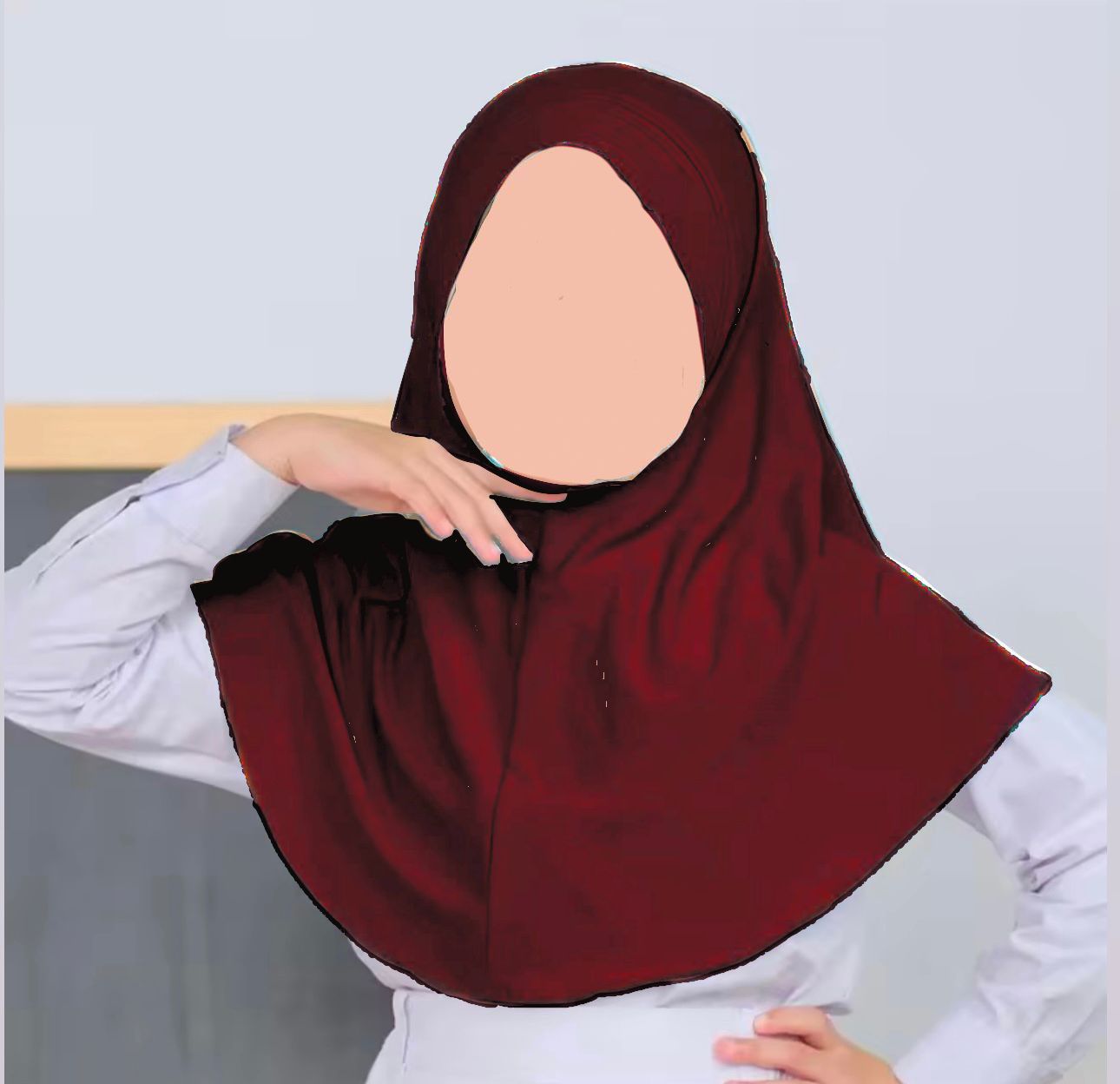 Maroonish red kids jersey hijab scarf for girls age 5-9 years in Pakistan with breathable jersey fabric and comfortable modest coverage.