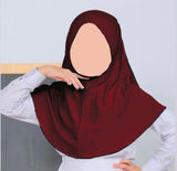 Maroonish red kids jersey hijab scarf for girls age 5-9 years in Pakistan with breathable jersey fabric and comfortable modest coverage.
