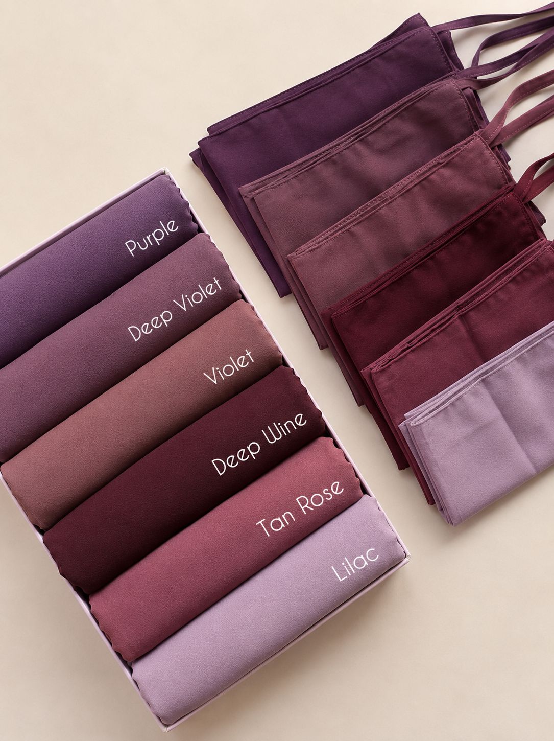 Chiffon georgette hijab niqab sets in Purple, Deep Violet, Violet, Deep Wine, Tea Rose and Lilac